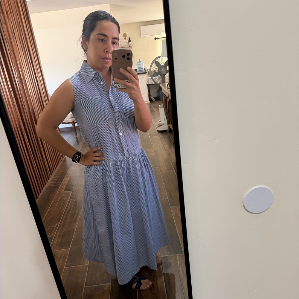 Tulip Creations Drop Waist Striped Blue Sleeveless Dress - Picture 2 of 6